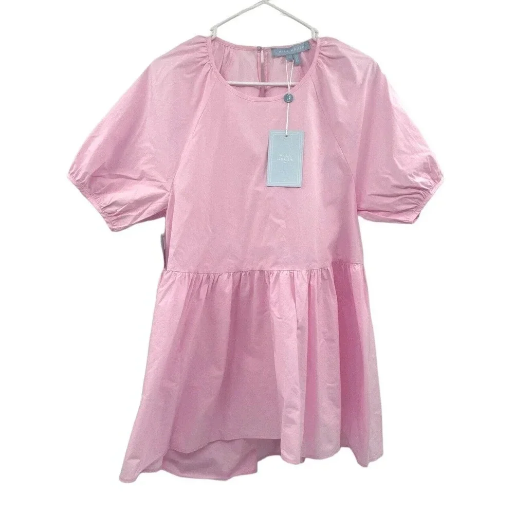 Hill House The Francesca Top Peplum Puff Sleeve Ballerina Pink Size Small NWT